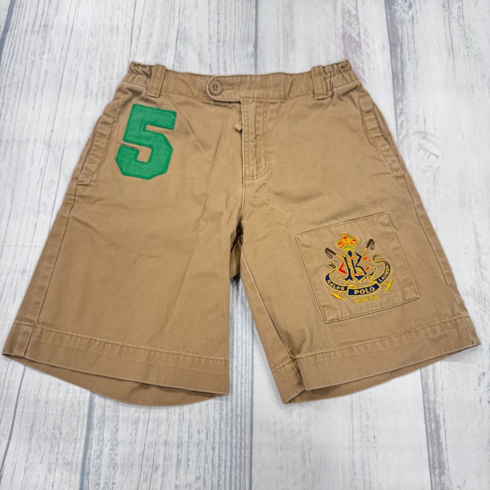 POLO Ralph Lauren Shorts Youth 12 Beige RL Equestrian Crest 5